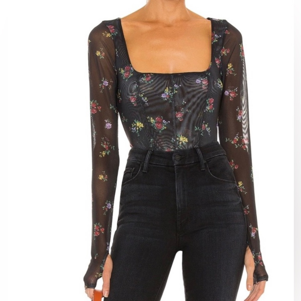 AFRM Black Sheer Floral Blouse